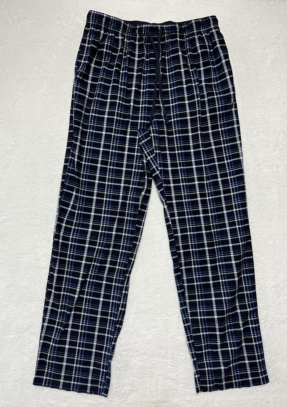 Nautica Pajama Pants Mens Medium Blue Plaid Flannel Pockets Loungewear Sleepwear